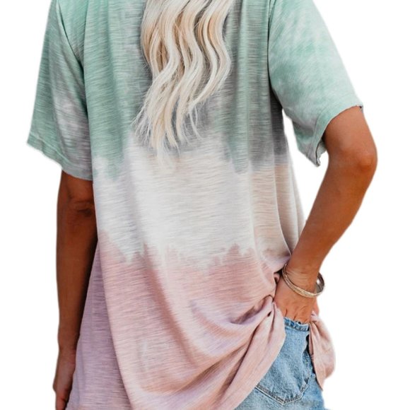 Tie-Dye Colorblock V-Neck Pocket T-Shirts - Picture 2 of 2